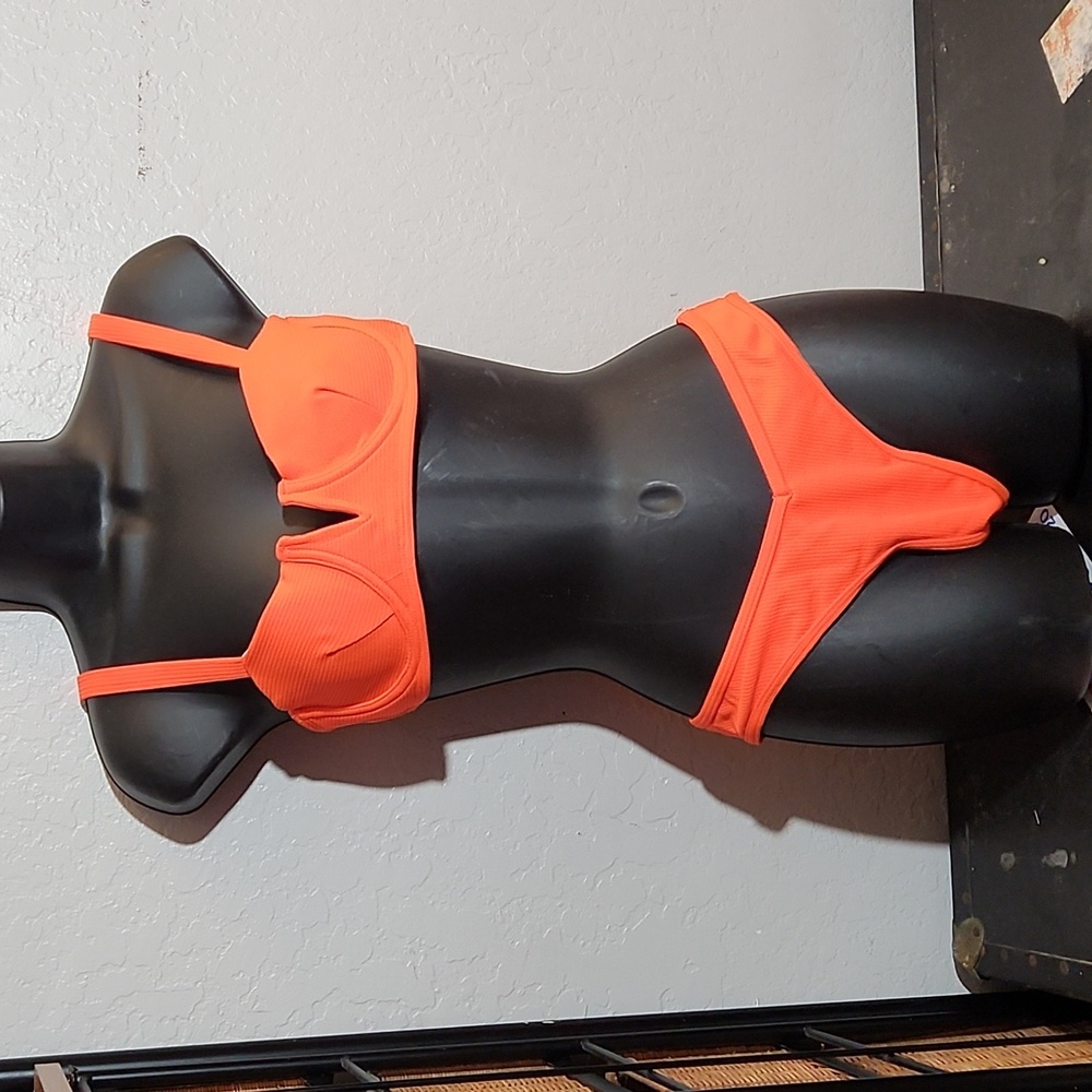 SHIEN Orange Ribbed Bikini M Nwot